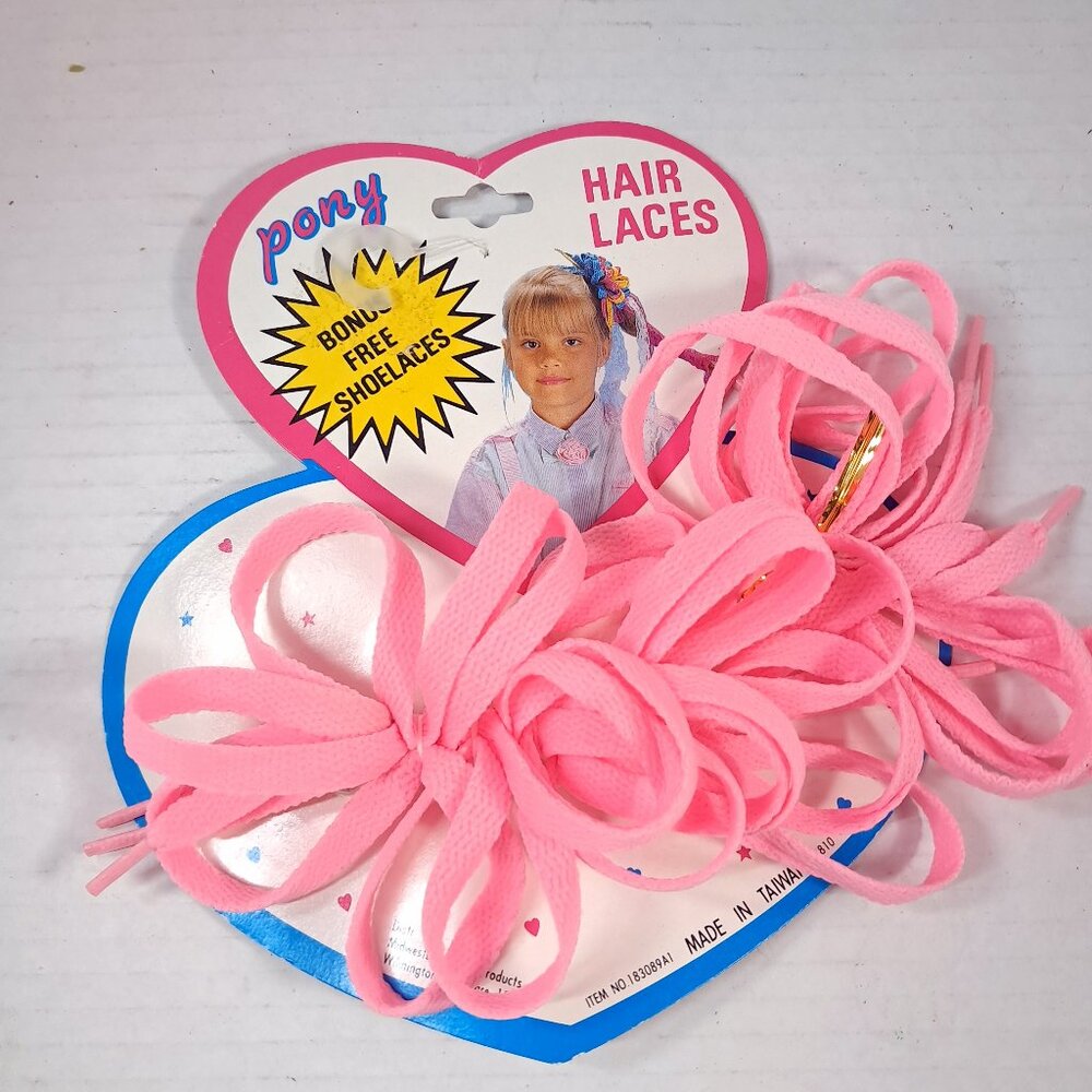 Vintage Midwestern Home Product Pony Hair Laces shoelaces pink barrette clip 90s
